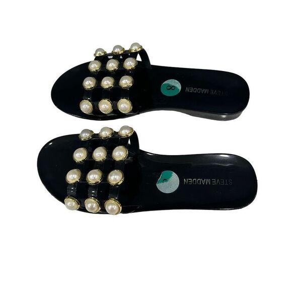 Steve Madden Size 8 Black Jelly Slide Sandals with White Pearl Accents - Picture 5 of 7